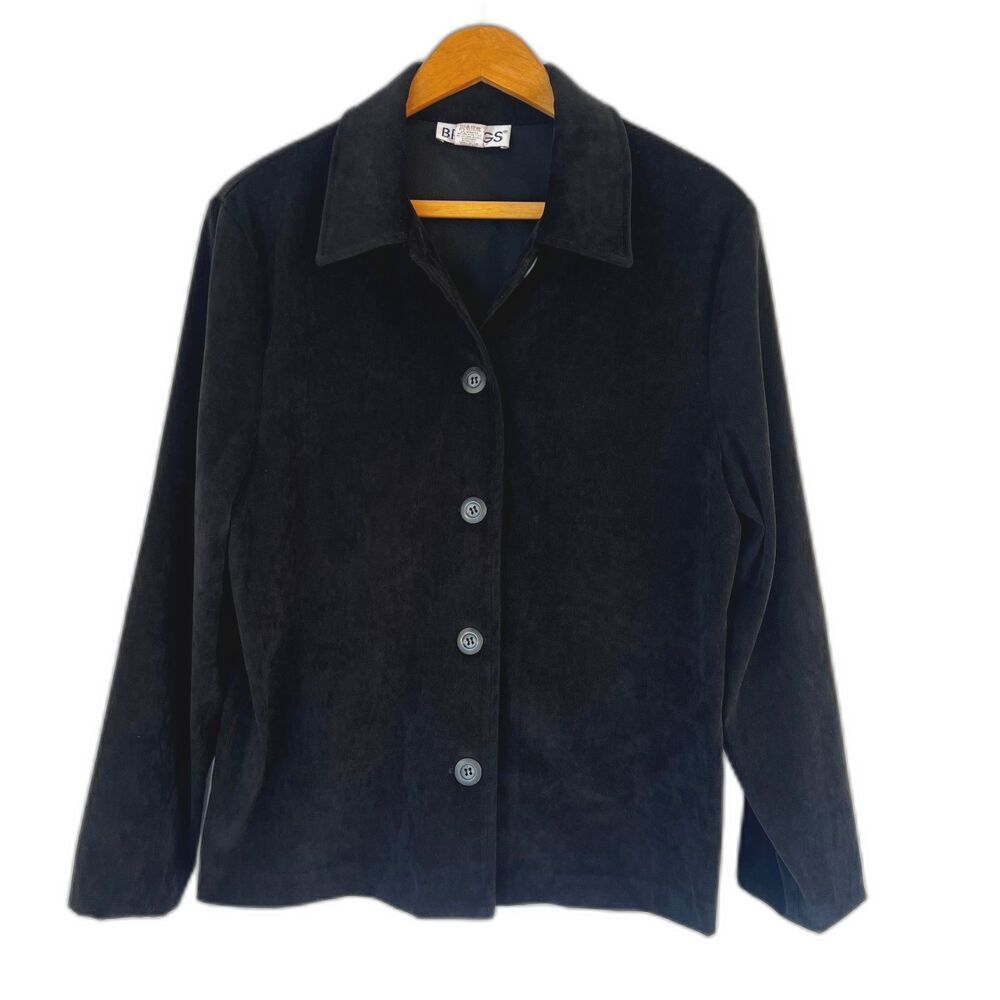 Briggs VTG Faux Suede Neutral Minimalist Lightweight Shirt Jacket‎ Black Size MD